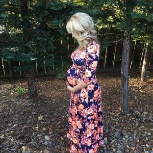 Pink blush floral maxi maternity dress